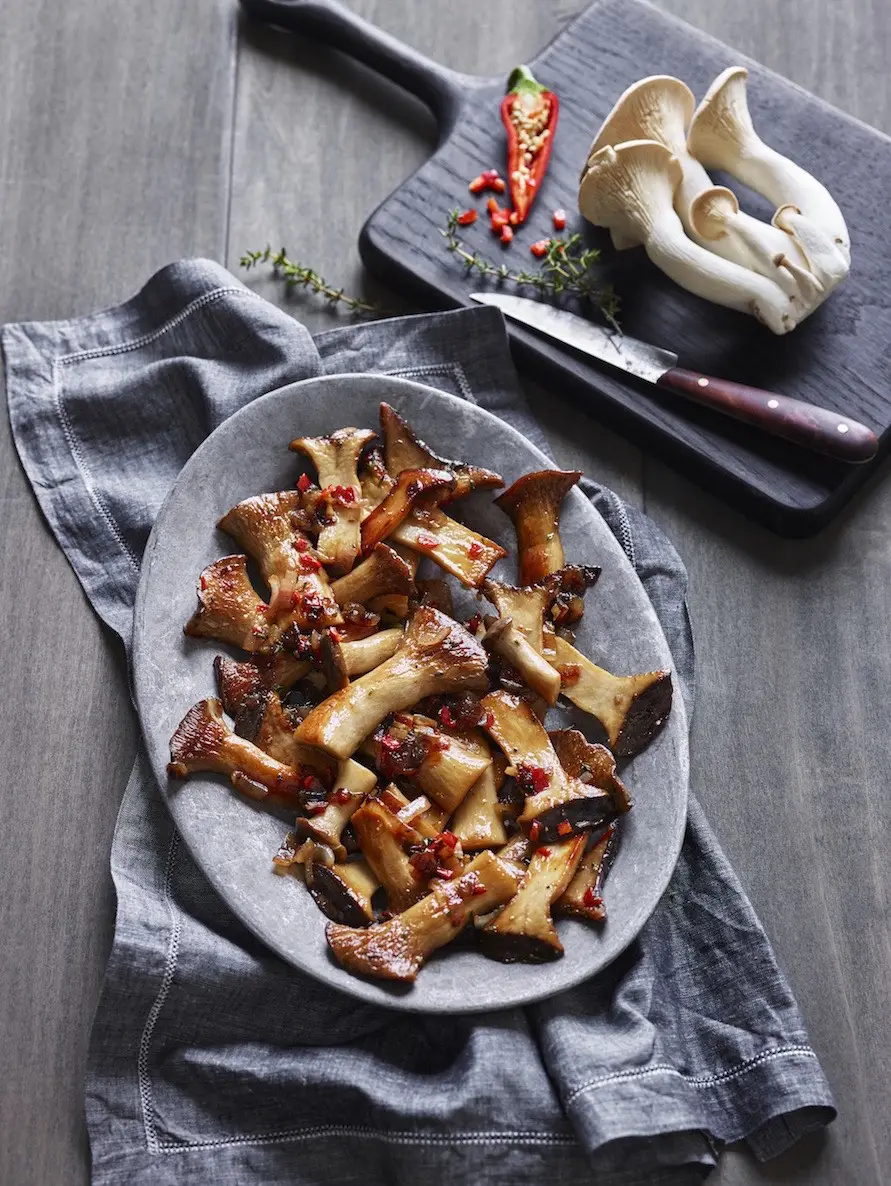 Image of Sauteed King Trumpet Mushrooms Served as a Side Dish