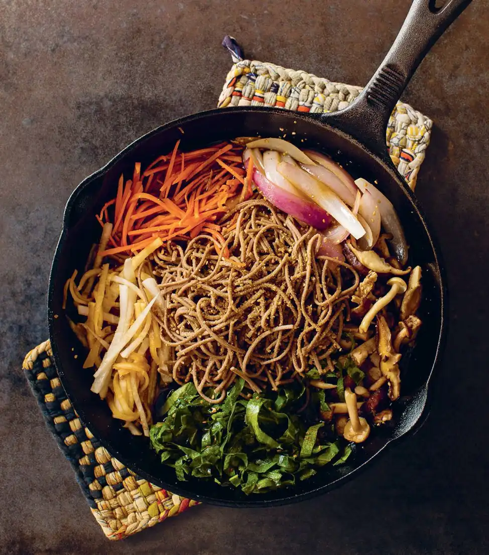 Collard Green Sukiyaki with Buckwheat Noodles