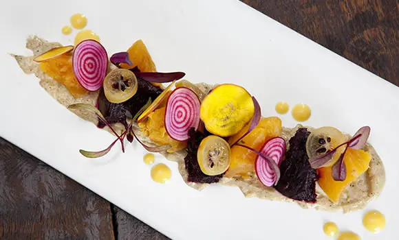 Patzaria Salata—Beet Salad with Green Garlic Skordalia