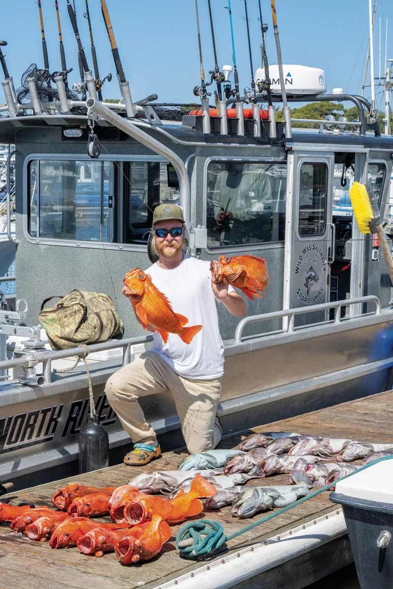 Captain Wes with the catch of the day—rockfish and lingcod