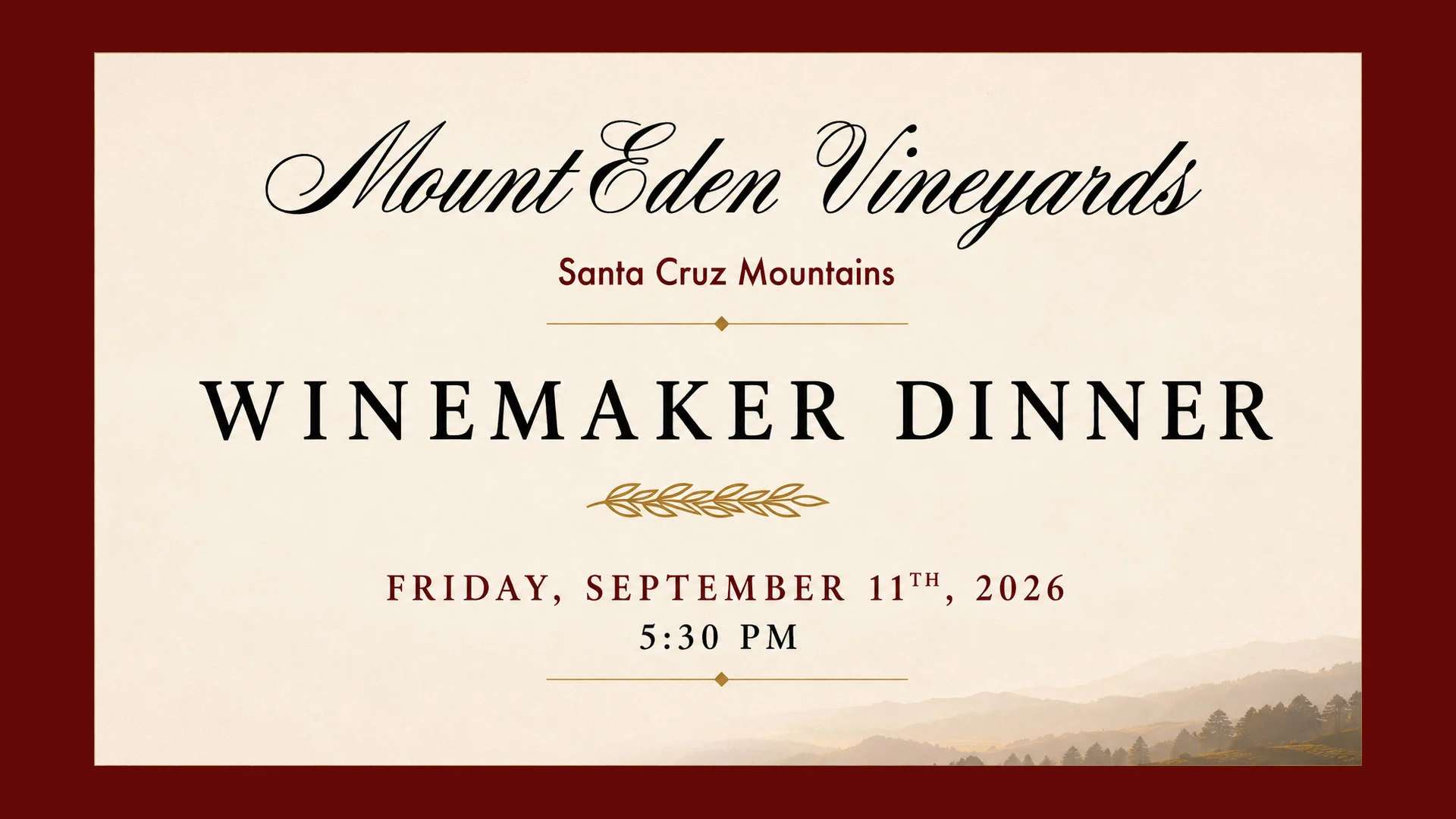 Mount Eden Vineyards Winemaker Dinner 2026