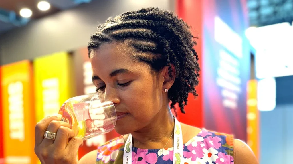 Kori Shaw of Swirl Works smelling an olfactory bell